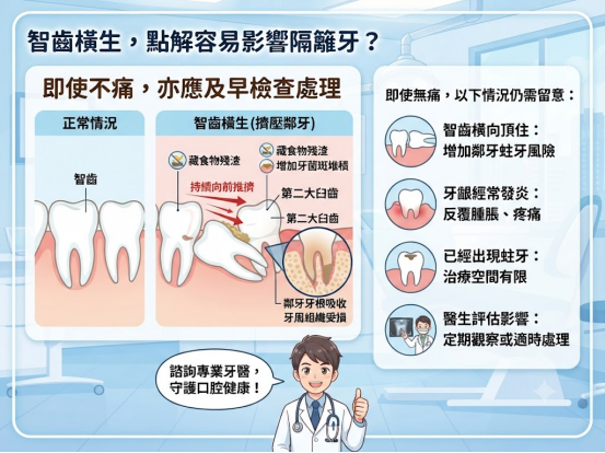 智齒橫向生長有咩影響?拖住唔拔,小心連隔籬牙都受累